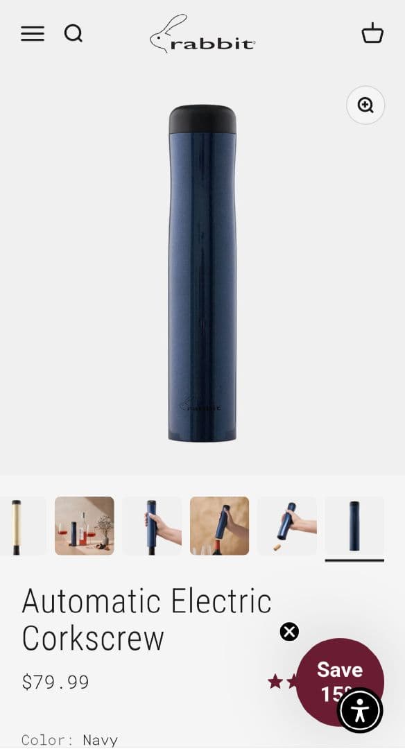 新品 rabbit 電動ワインオープナー コークスクリュー ネイビー