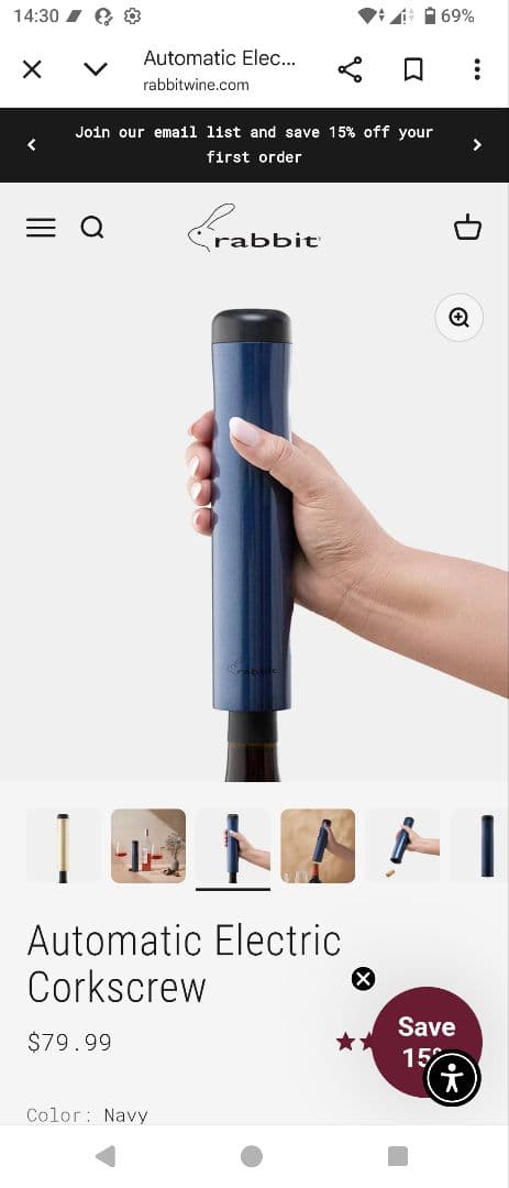 新品 rabbit 電動ワインオープナー コークスクリュー ネイビー