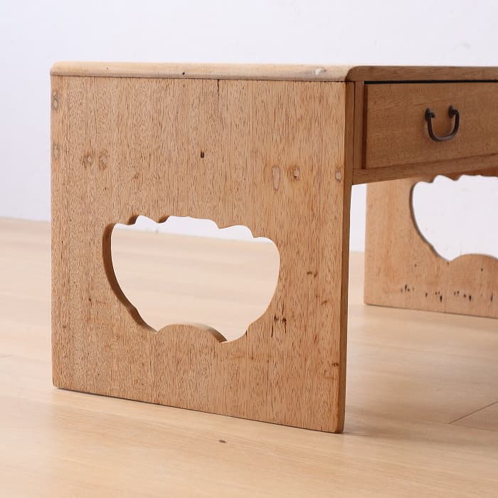 アンティーク 無塗装 引き出し付き 木製 文机 古家具 ラワン材