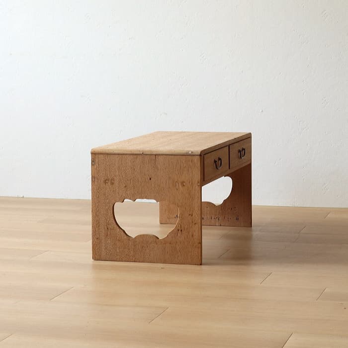 アンティーク 無塗装 引き出し付き 木製 文机 古家具 ラワン材