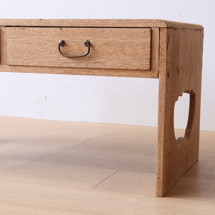 アンティーク 無塗装 引き出し付き 木製 文机 古家具 ラワン材