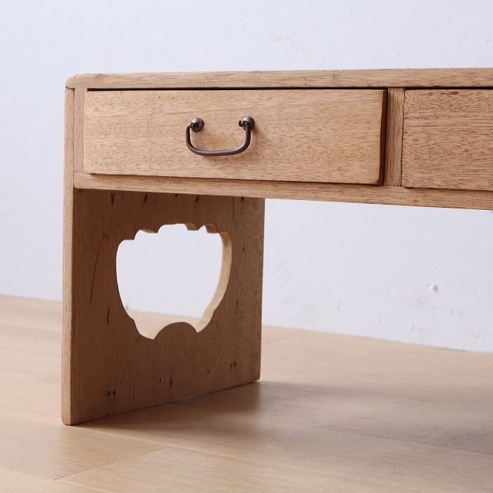 アンティーク 無塗装 引き出し付き 木製 文机 古家具 ラワン材