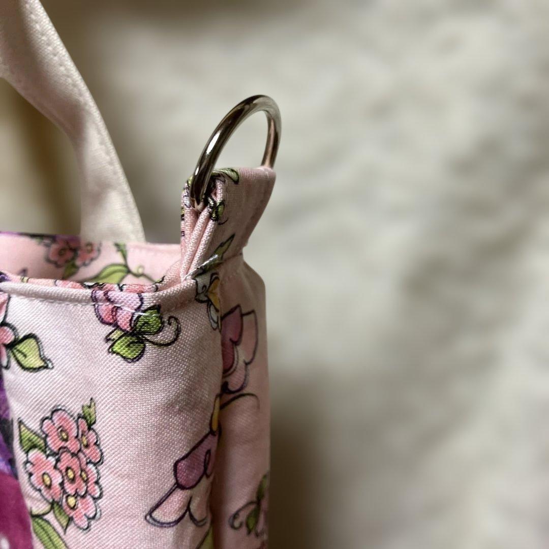 可愛い子猫ちゃん＆ロラライハリスピンクお花柄ミニトートバッグ Dカン付き