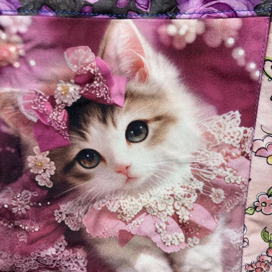可愛い子猫ちゃん＆ロラライハリスピンクお花柄ミニトートバッグ Dカン付き