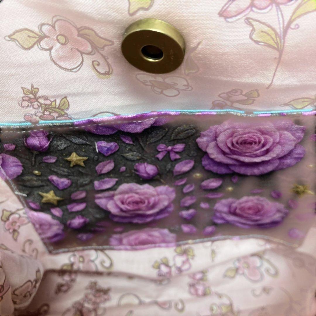 可愛い子猫ちゃん＆ロラライハリスピンクお花柄ミニトートバッグ Dカン付き