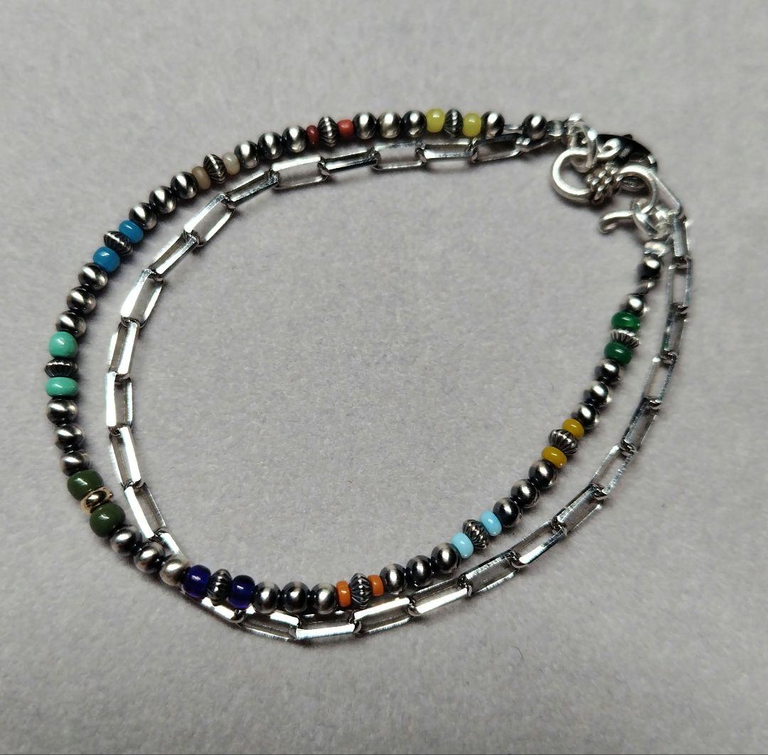 ナバホパール＆世界を旅したアンティークビーズ＆14金ビーズのHappyブレス