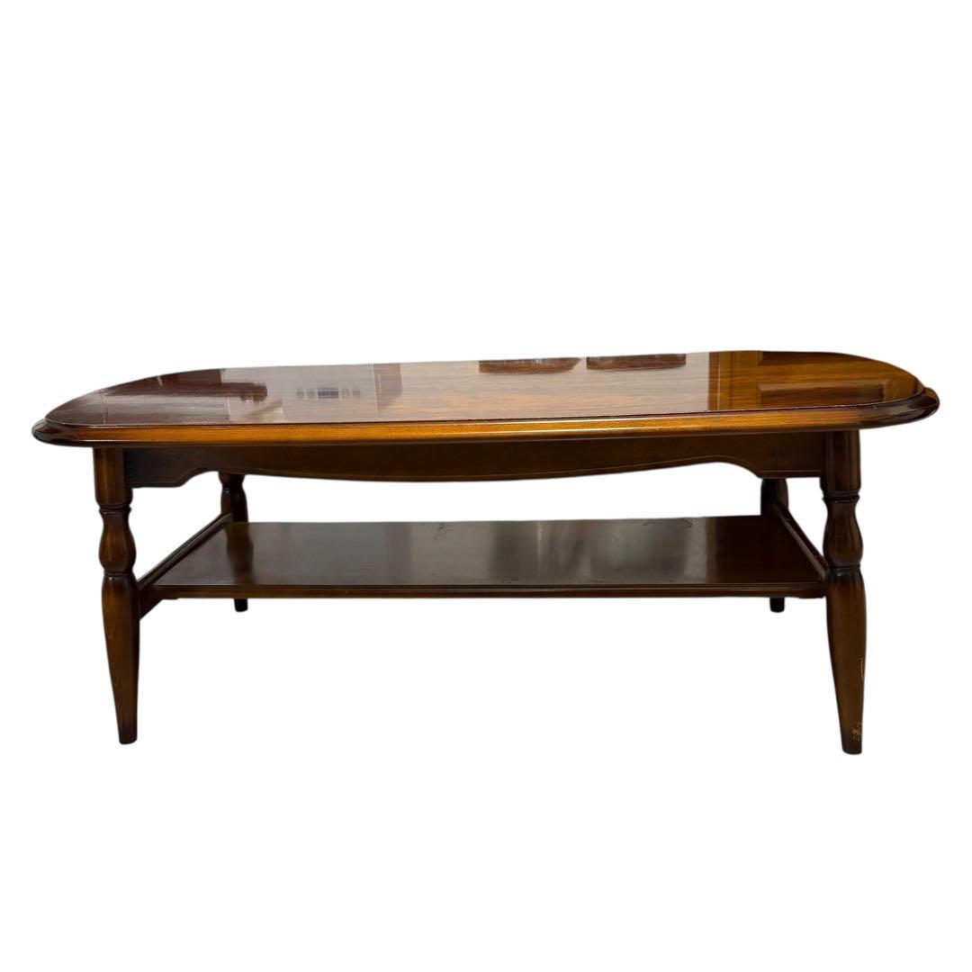 レアデザイン カリモク オーバル コーヒーテーブル 棚付き