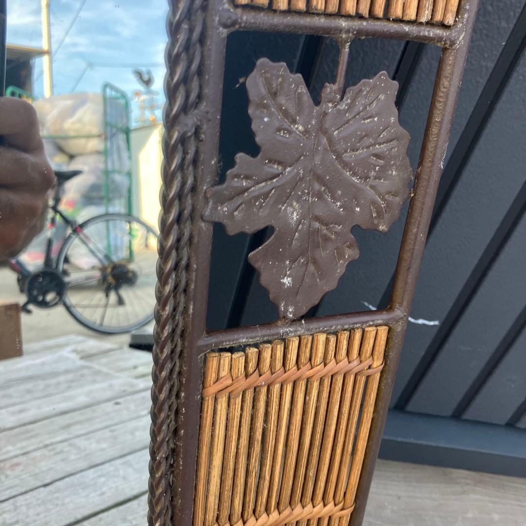アンティーク アイアンフレーム 葉っぱ柄装飾ミラー 装飾 バンブー 壁掛けミラー
