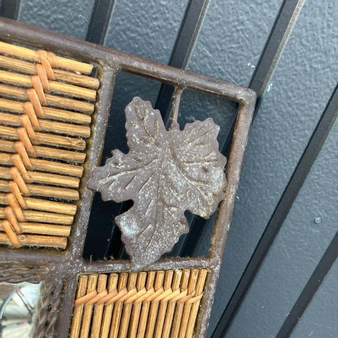 アンティーク アイアンフレーム 葉っぱ柄装飾ミラー 装飾 バンブー 壁掛けミラー