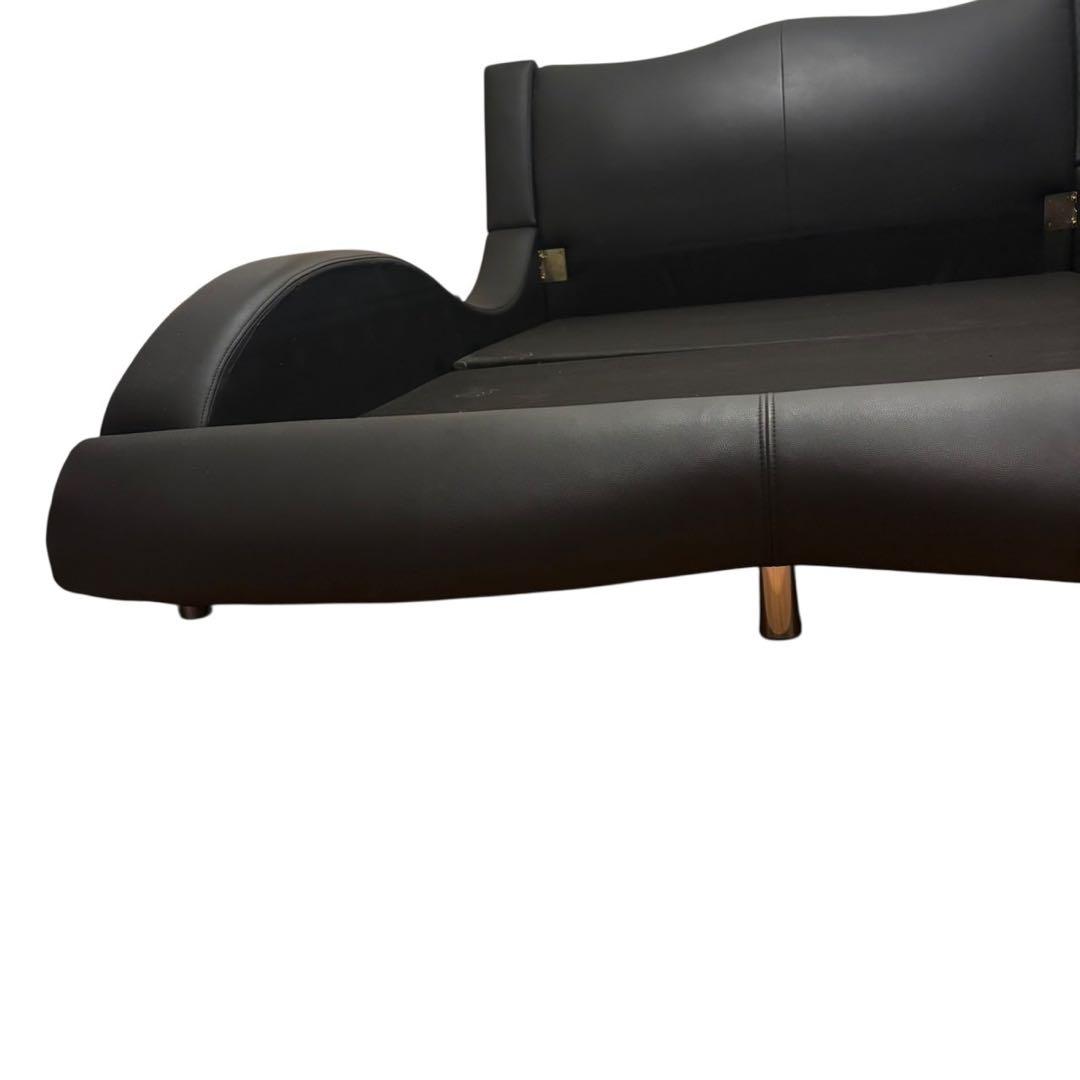 限定配送 ワイド ダブルベッド フレーム レザー 高級感 モダンブラック 羽 F