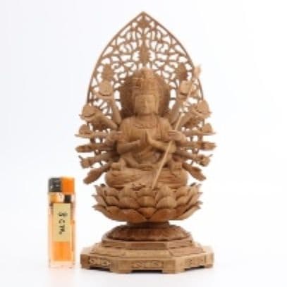 早坂清作 千手観音 白檀木彫 仏像 仏教美術 共箱　YY22　1FB65