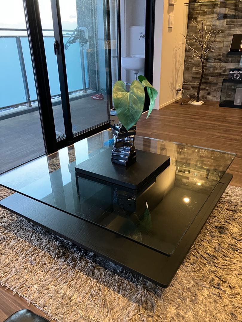 armoniaアルモニア ガラスセンターテーブル ブラック木目調 おしゃれ