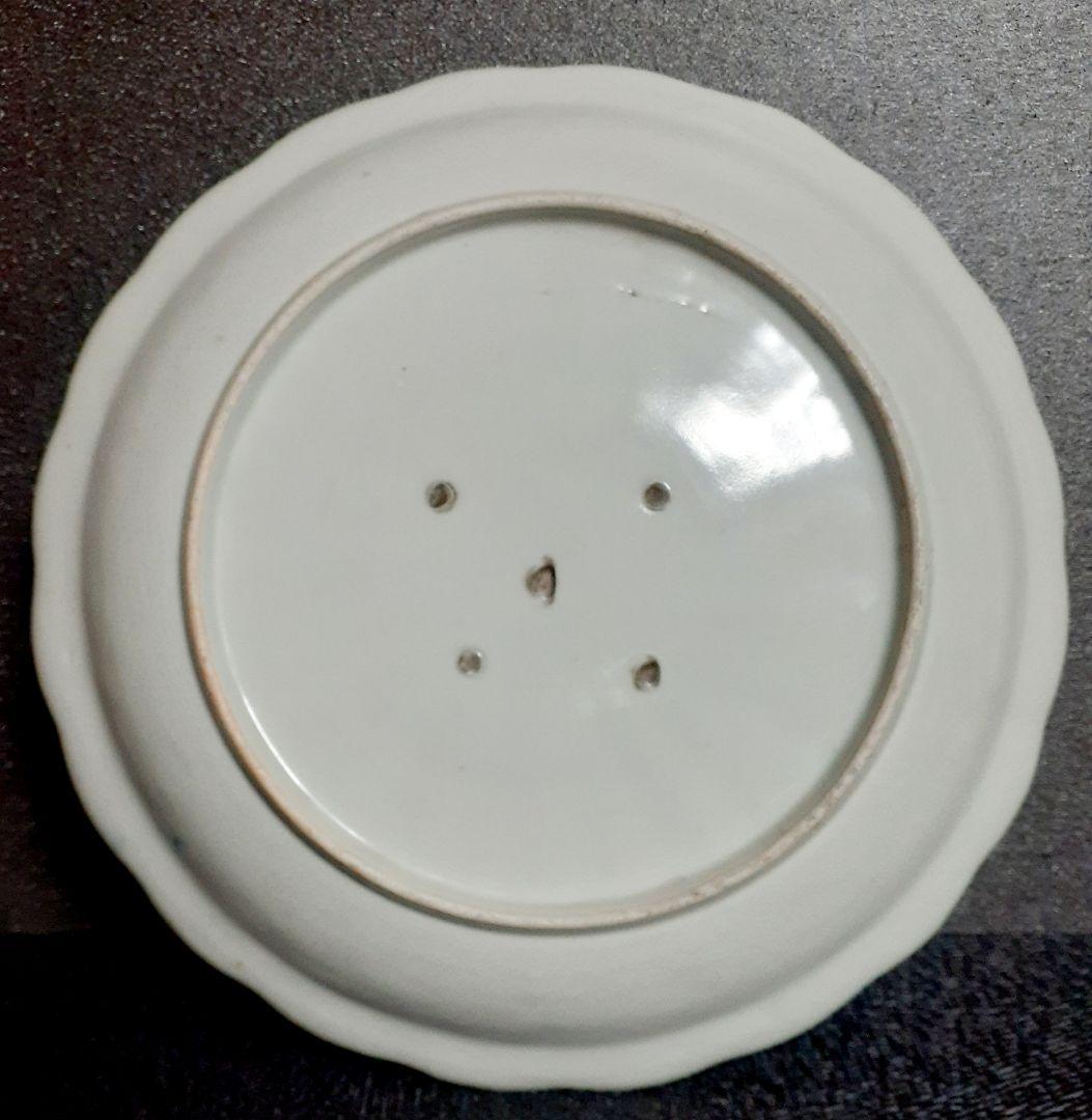 江戸時代後期　古伊万里　染付　柳梅樹　山水人物図　漢詩　輪花　28.6cm　大皿