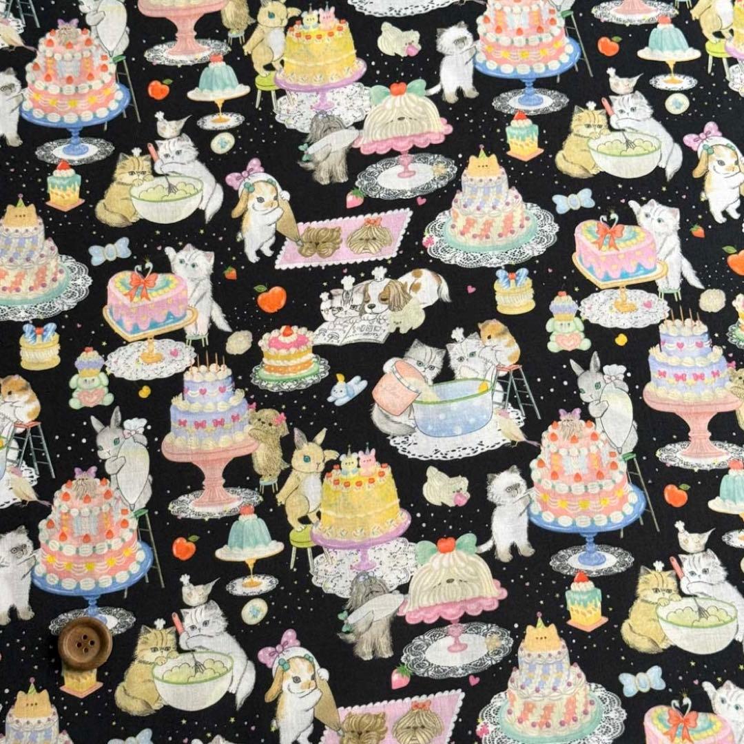 【新柄】　ユキエモン　クックキャッツ（ブラック）　グラニーバッグ ハンドメイド