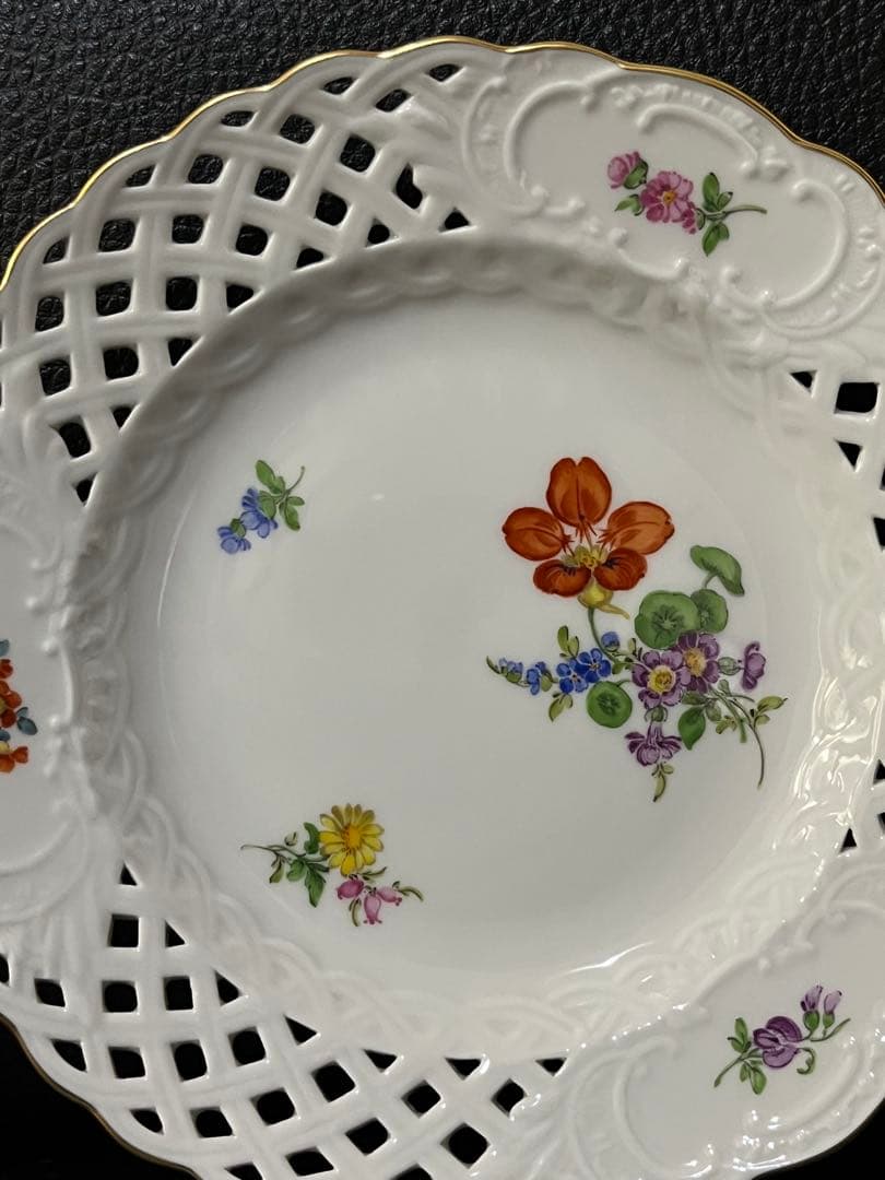 マイセン 透かし皿 3つ花 高級品 15.5cm