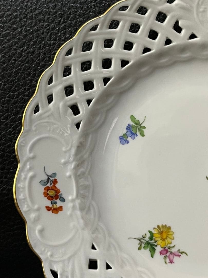 マイセン 透かし皿 3つ花 高級品 15.5cm