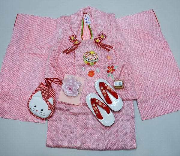 七五三 三歳 女児 被布着物フルセット 正絹 総絞り お仕立て無料