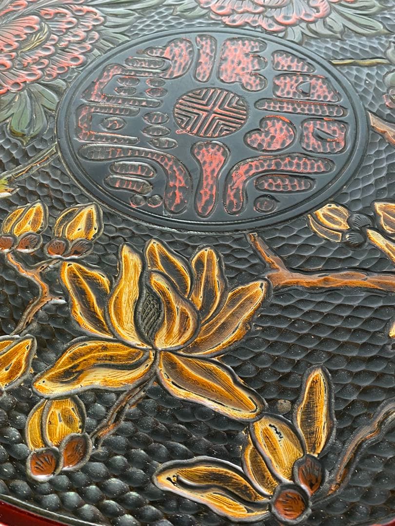 2428❣️ 丸テーブル ちゃぶ台 中国座卓 彫り アンティーク 昭和レトロ