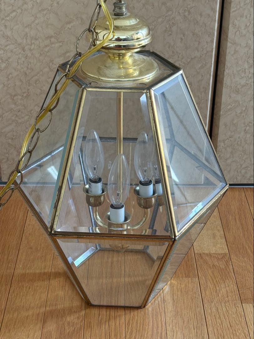 フランスアンティーク 3灯 ヘキサゴン ペンダントランプ 吊り下げ式