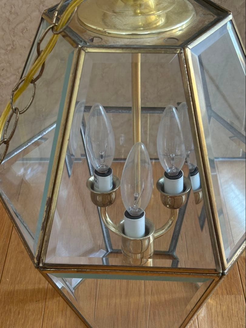 フランスアンティーク 3灯 ヘキサゴン ペンダントランプ 吊り下げ式