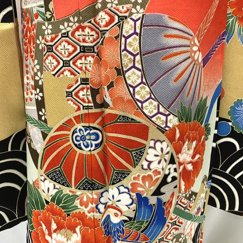 406ag58□七五三 七歳 女児 着物&袋帯 金彩 毬 青海波文□状態