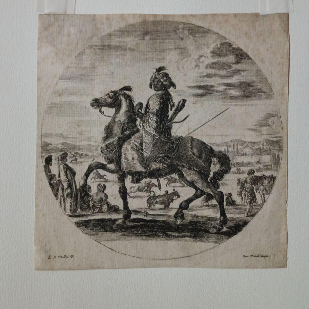 額装品　1640年頃　ステファノ・デラ・ベッラ　騎乗の戦士　稀少作品