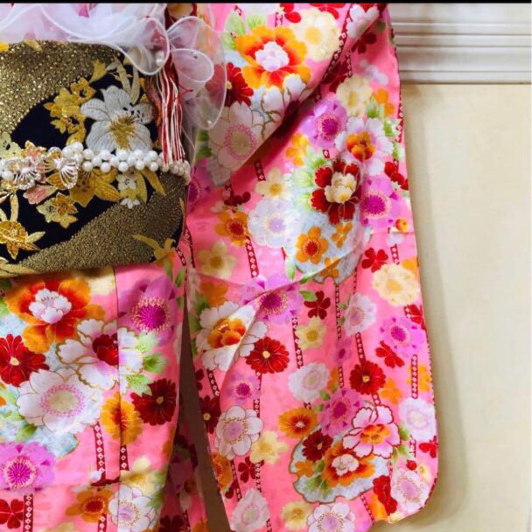 七五三七歳❣️四つ身着物未使用⭐︎ピンク花々金彩煌びやか絢爛⭐︎完全フルセット激可愛い
