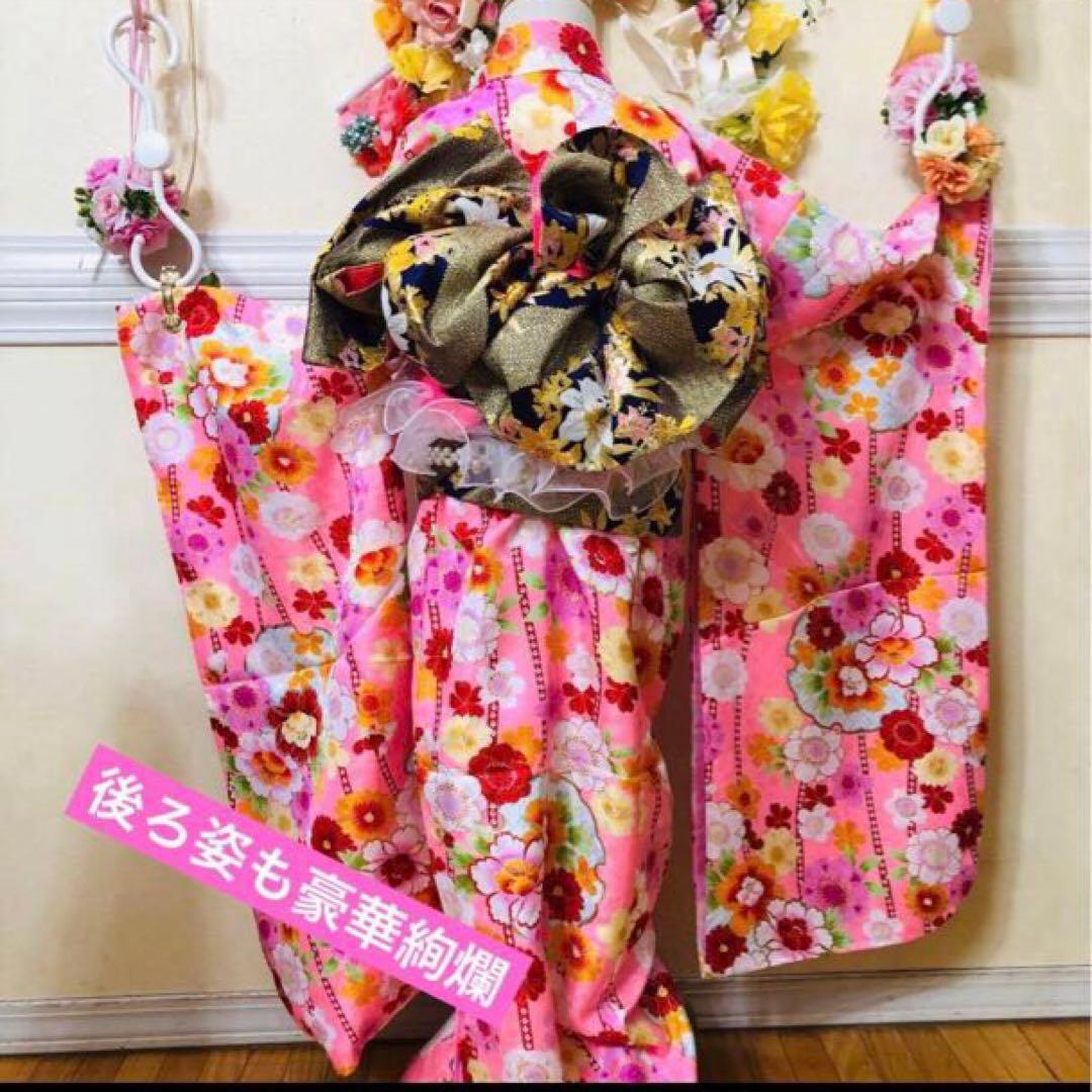 七五三七歳❣️四つ身着物未使用⭐︎ピンク花々金彩煌びやか絢爛⭐︎完全フルセット激可愛い