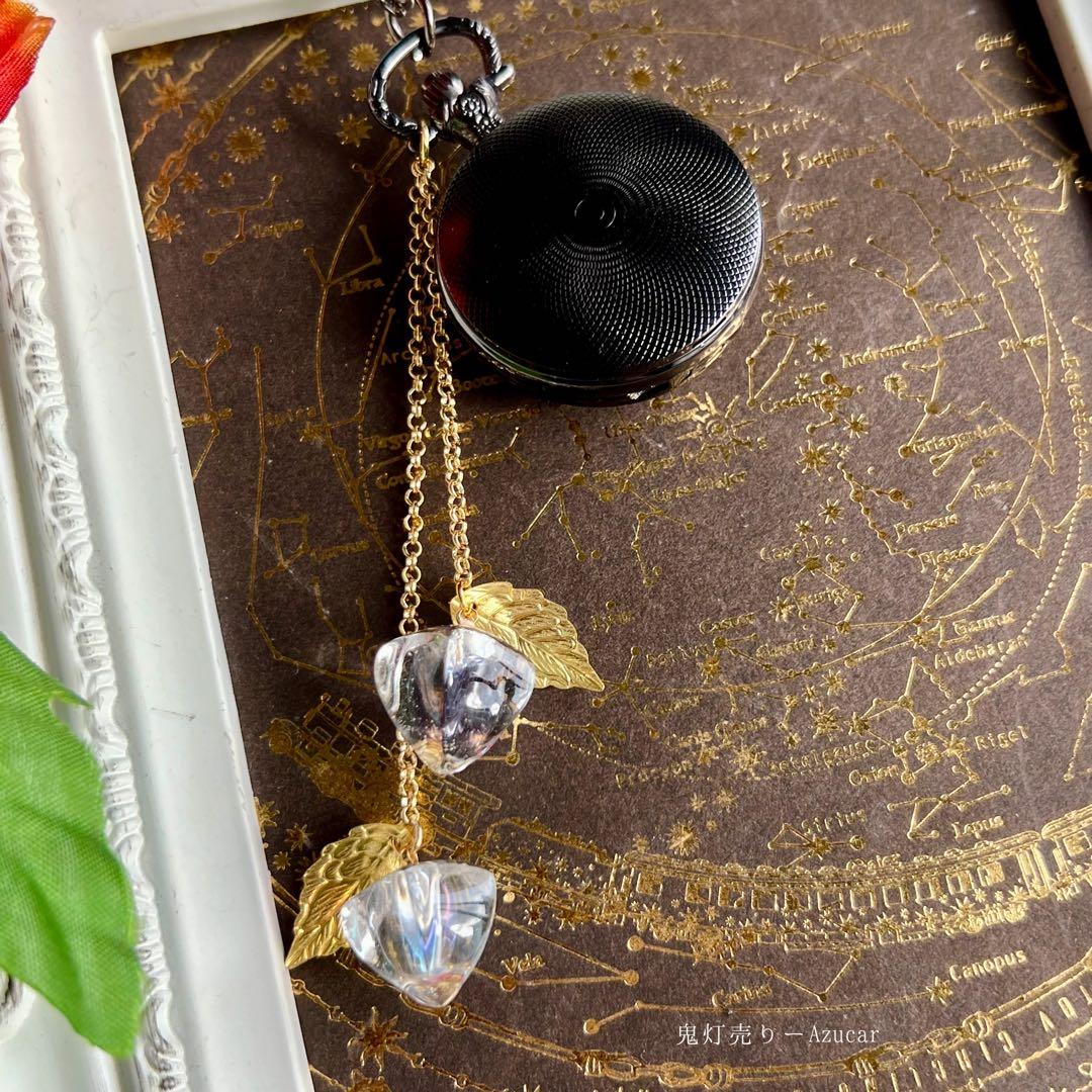 夜空見上げる九尾狐と鬼灯の蓄光懐中時計★(蓄光満月と蒼彼岸花付き)