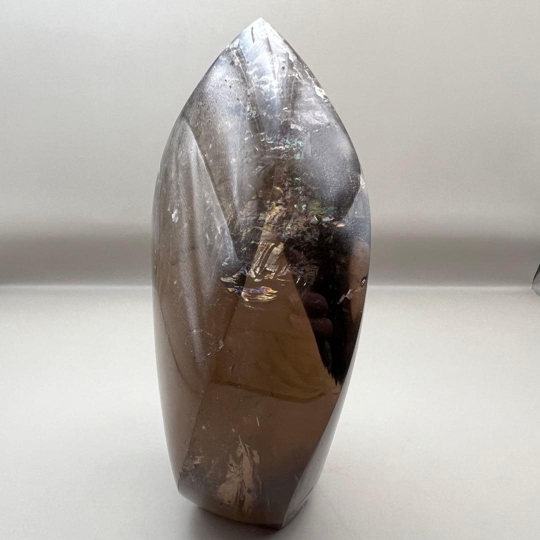 （smoky10）高品質フレイムシェイプ火焔ガーデンインスモーキークォーツ虹入り