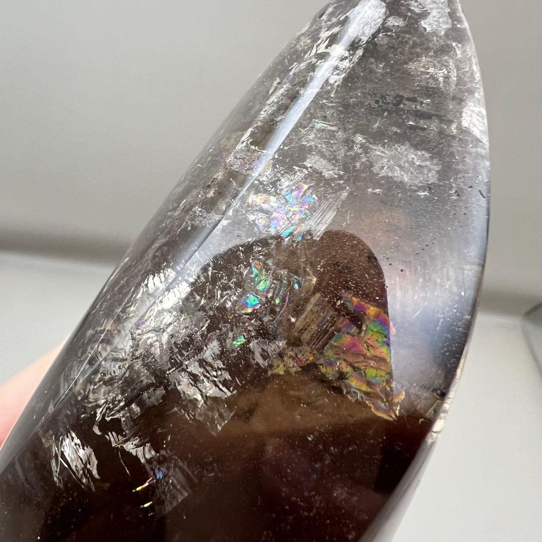 （smoky10）高品質フレイムシェイプ火焔ガーデンインスモーキークォーツ虹入り