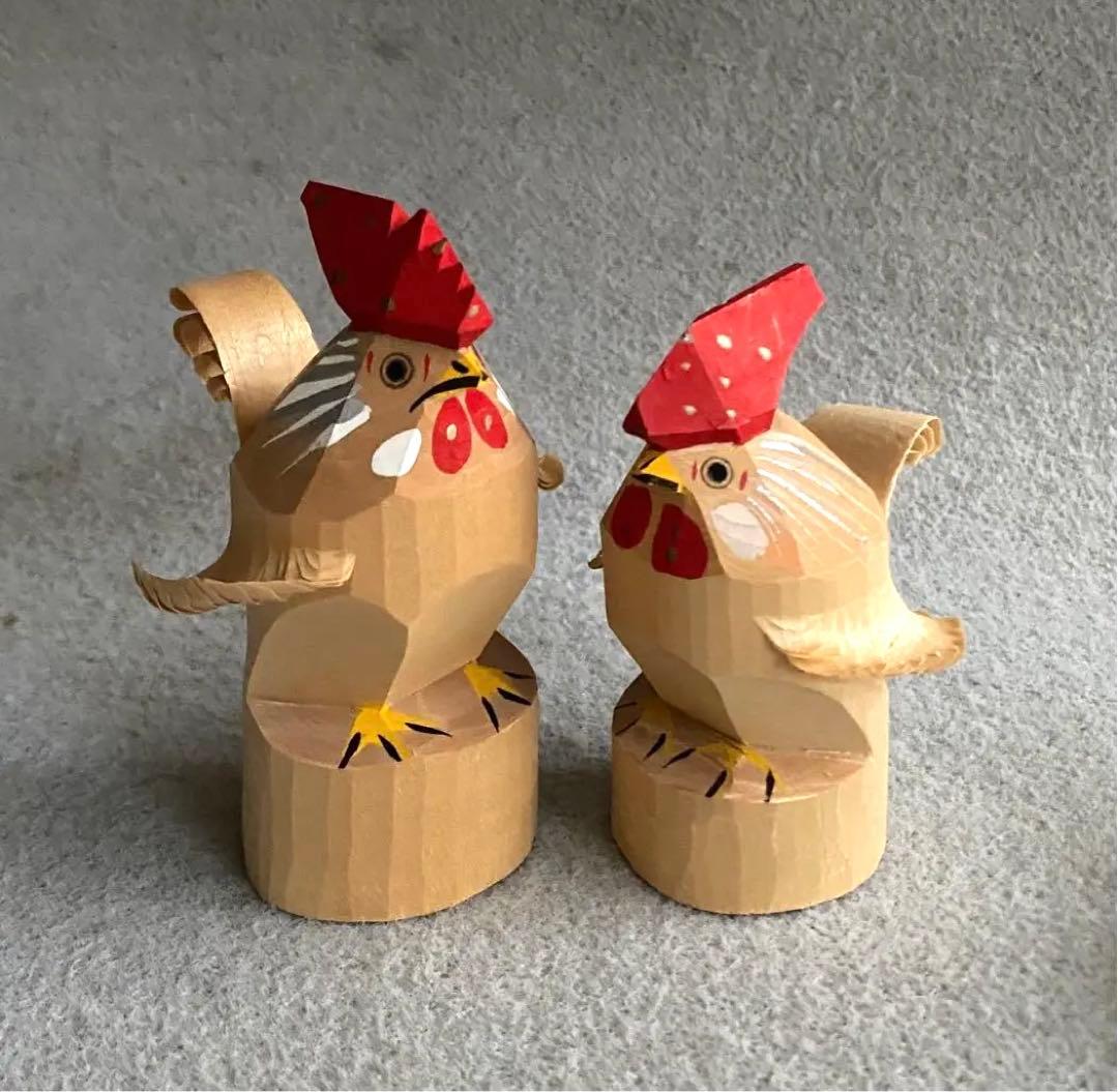 笹野一刀彫り・5代目 戸田一郎／雄鶏雌鶏 ニワトリ - メルカリ