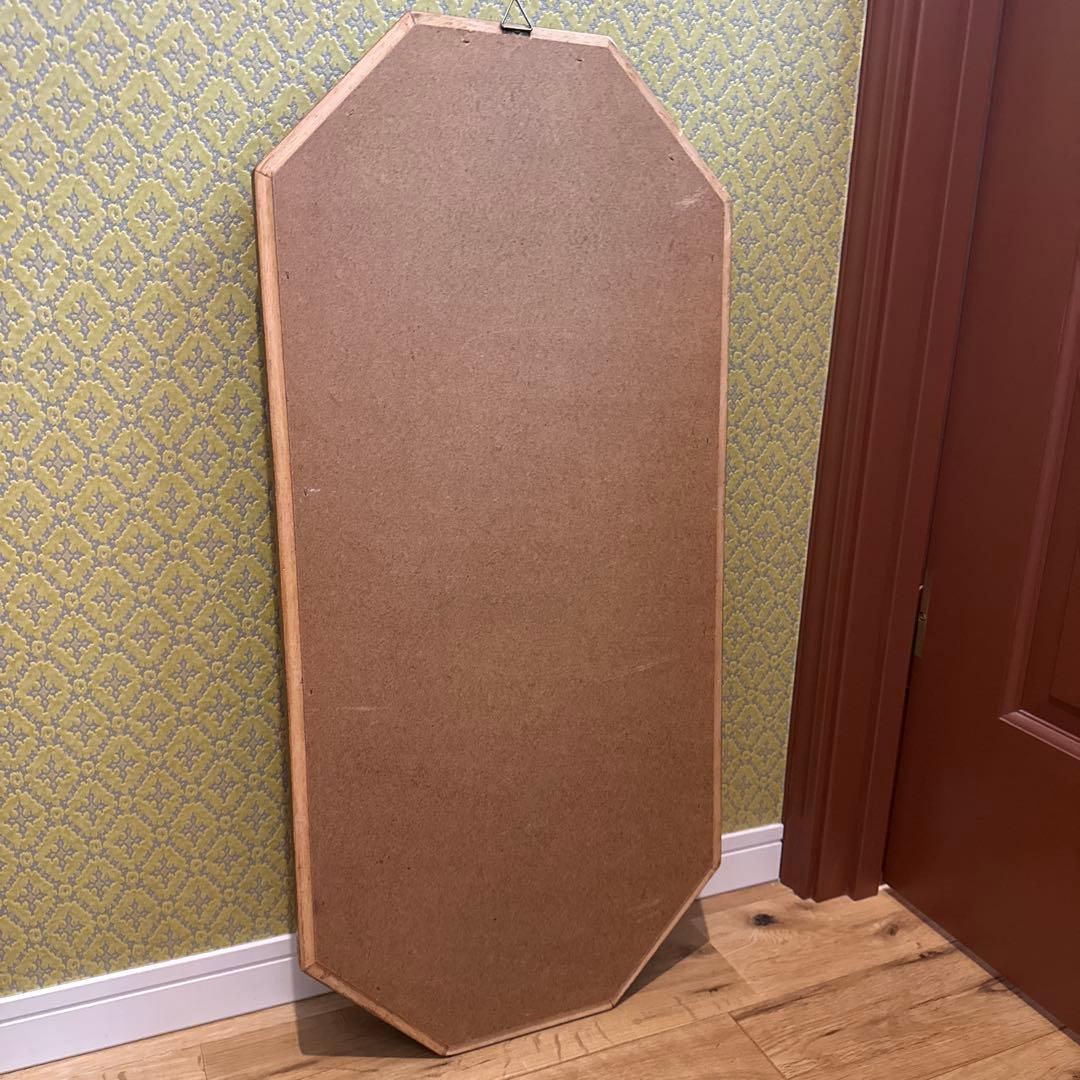 イタリア製 マホガニーフレーム オクタゴンシェイプ 天然木 ウォールミラー