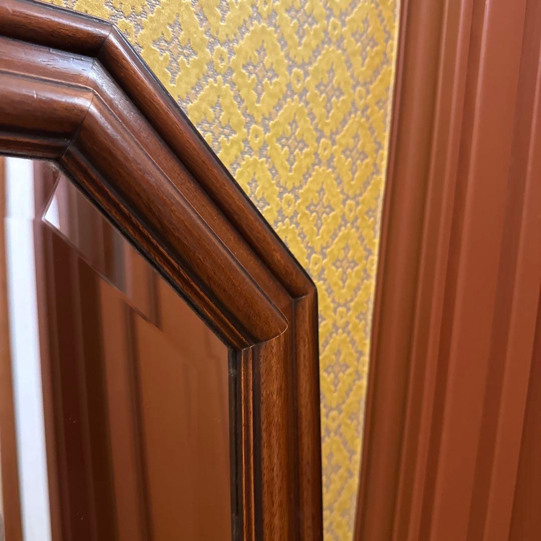 イタリア製 マホガニーフレーム オクタゴンシェイプ 天然木 ウォールミラー