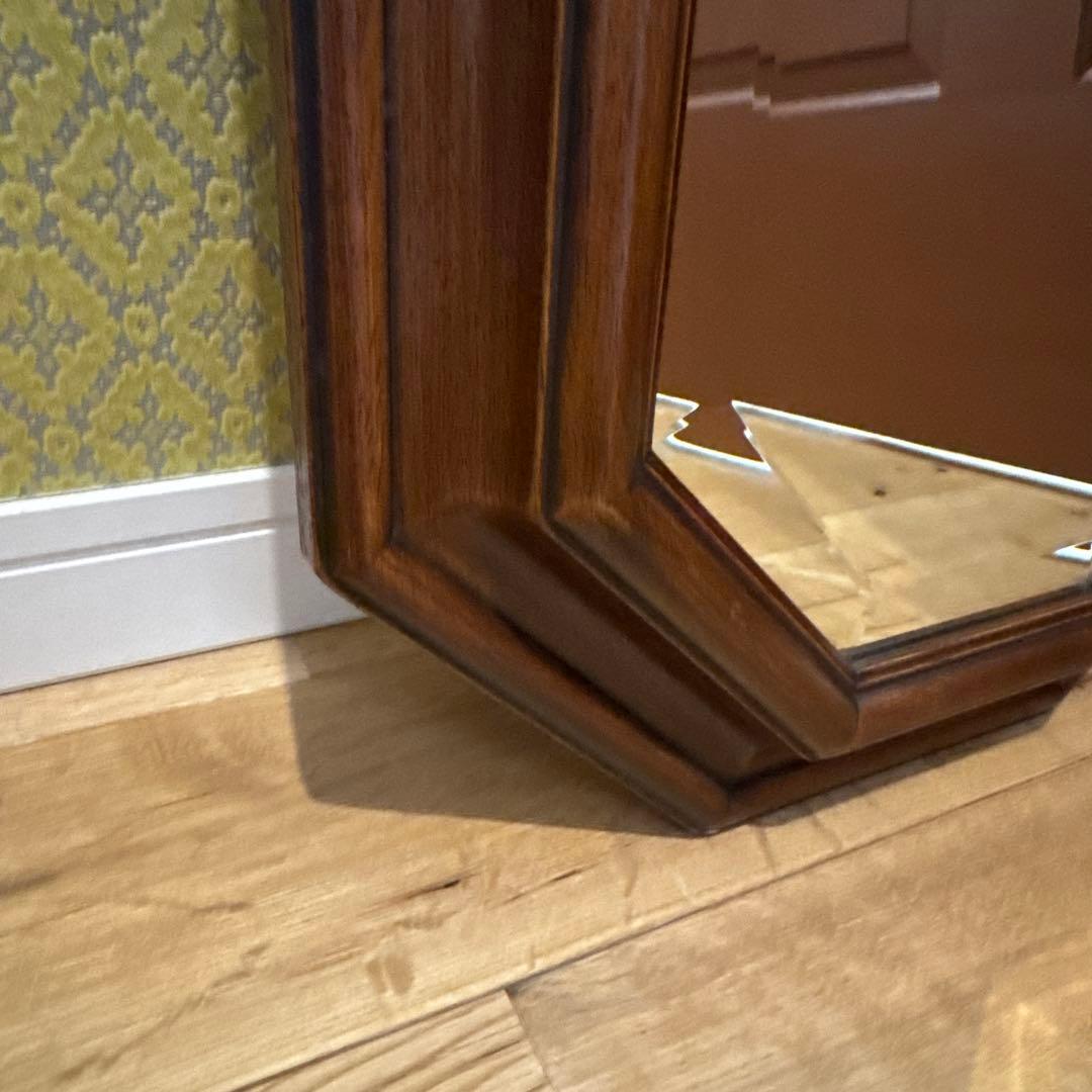 イタリア製 マホガニーフレーム オクタゴンシェイプ 天然木 ウォールミラー
