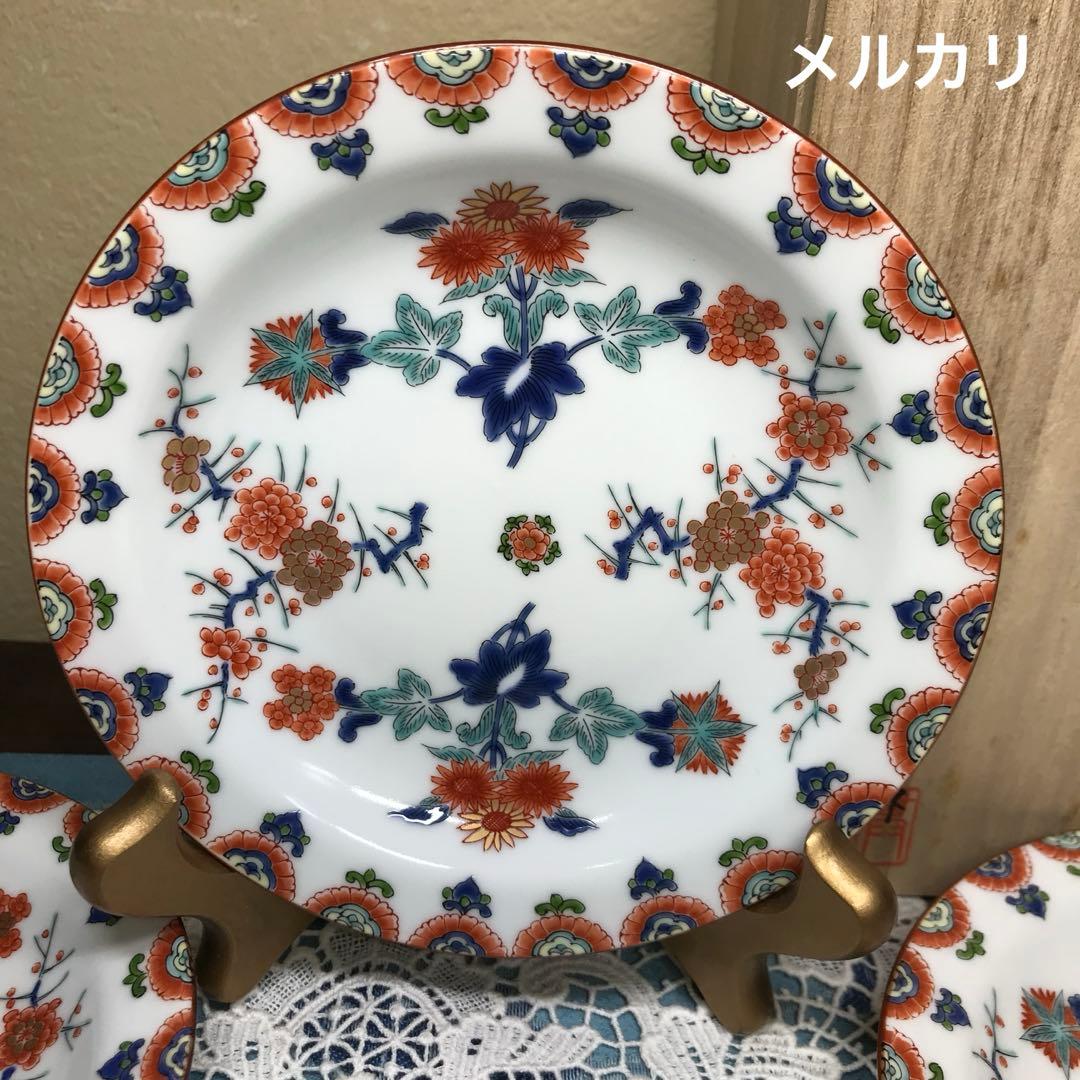 賞美堂本店　其泉窯　色絵梅菊文　銘々皿5枚1セット　木箱入り　ひなまつり