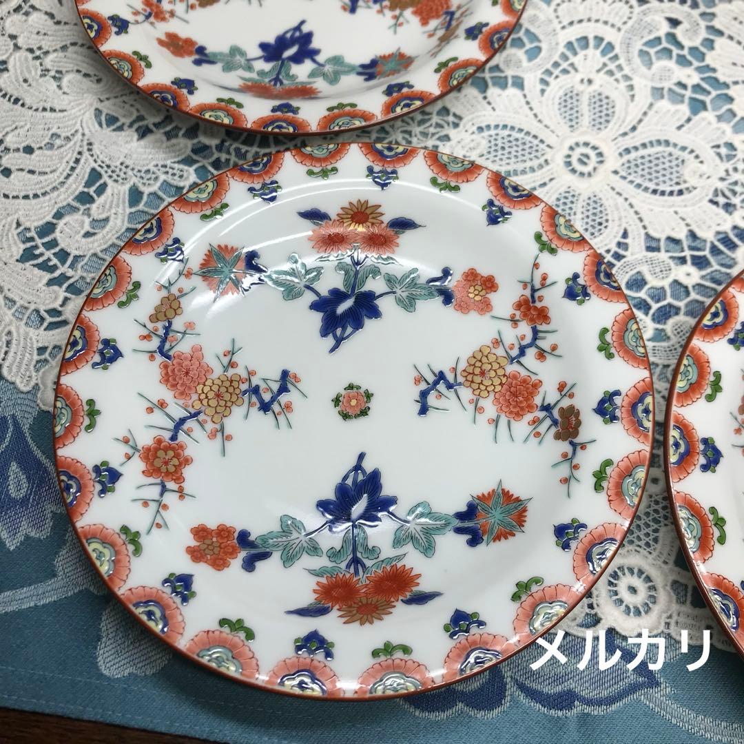 賞美堂本店　其泉窯　色絵梅菊文　銘々皿5枚1セット　木箱入り　ひなまつり