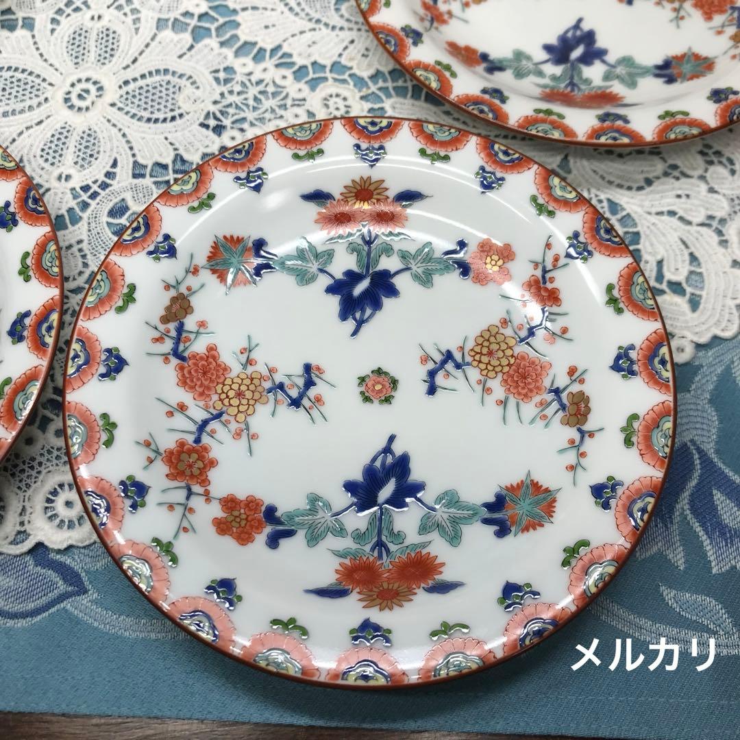 賞美堂本店　其泉窯　色絵梅菊文　銘々皿5枚1セット　木箱入り　ひなまつり