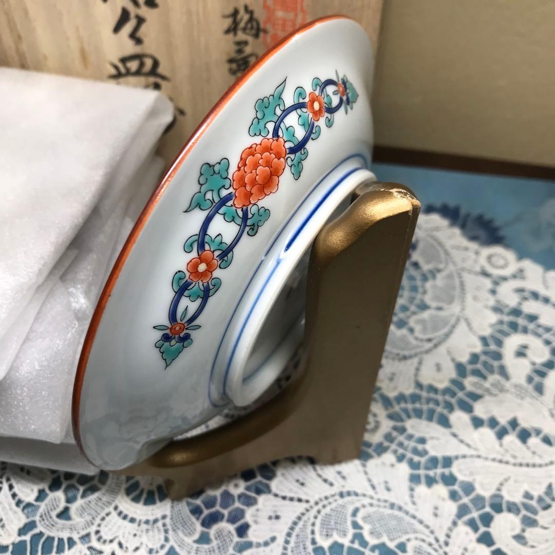 賞美堂本店　其泉窯　色絵梅菊文　銘々皿5枚1セット　木箱入り　ひなまつり