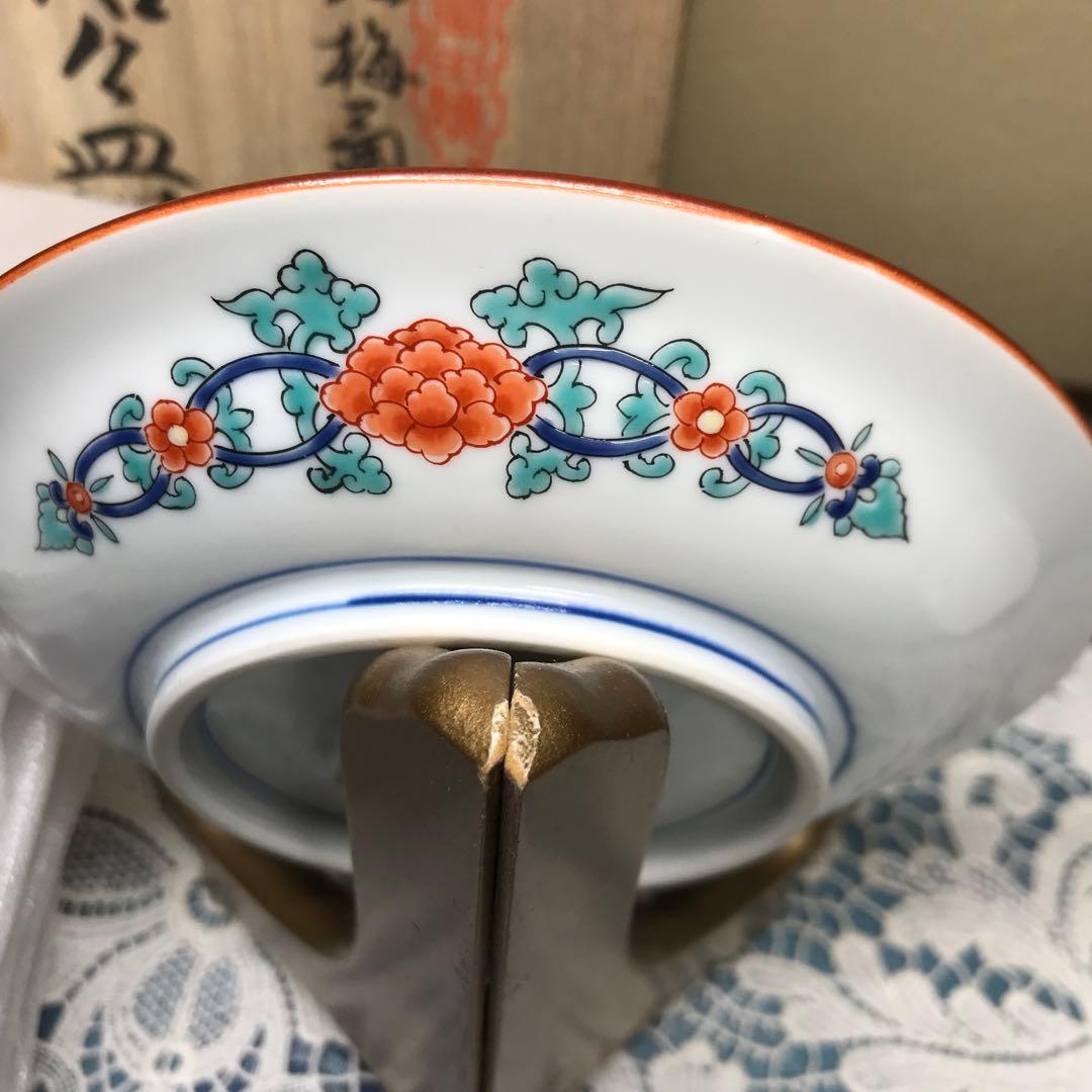 賞美堂本店　其泉窯　色絵梅菊文　銘々皿5枚1セット　木箱入り　ひなまつり