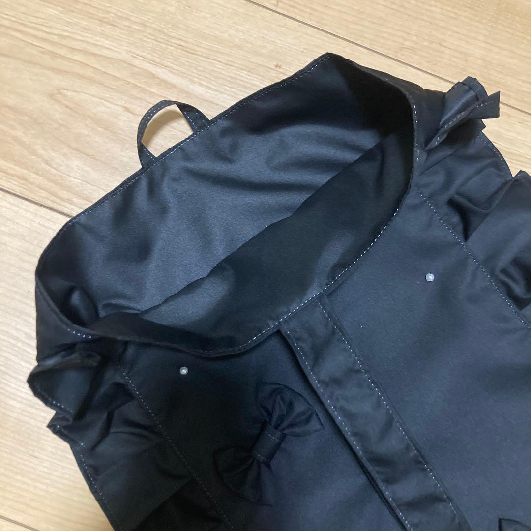 撥水ハンドメイドレッスンバッグ上履き袋体操服袋パールビーズリボンブラック女の子