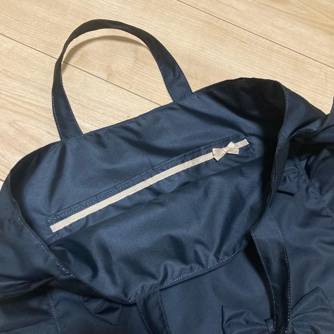 撥水ハンドメイドレッスンバッグ上履き袋体操服袋パールビーズリボンブラック女の子