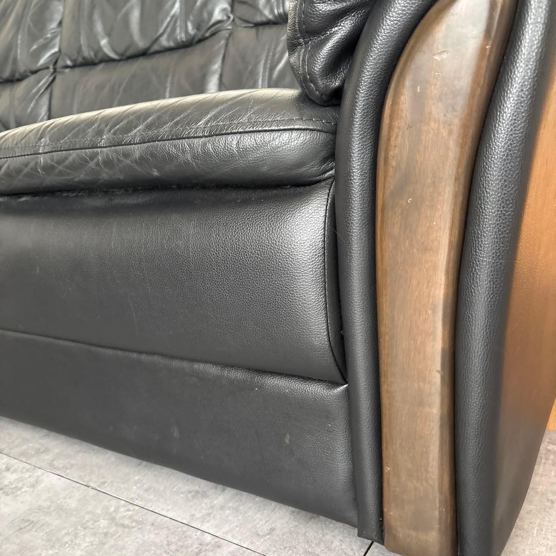 ブラックレザー 2人掛けソファ