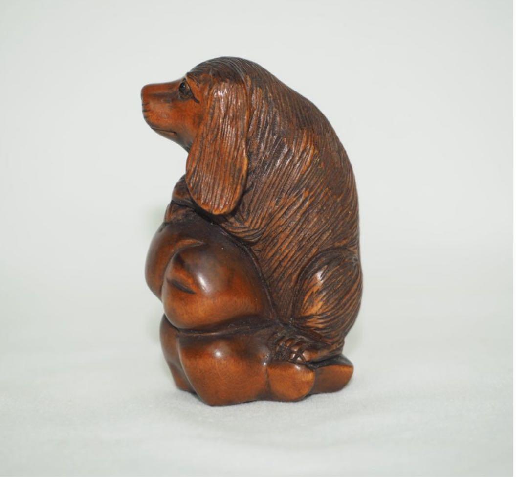 送料無料　時代物　柘植/黄楊　犬根付