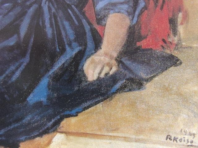 小磯良平、【若い娘の肖像】、希少な大判額装用画集より、美品