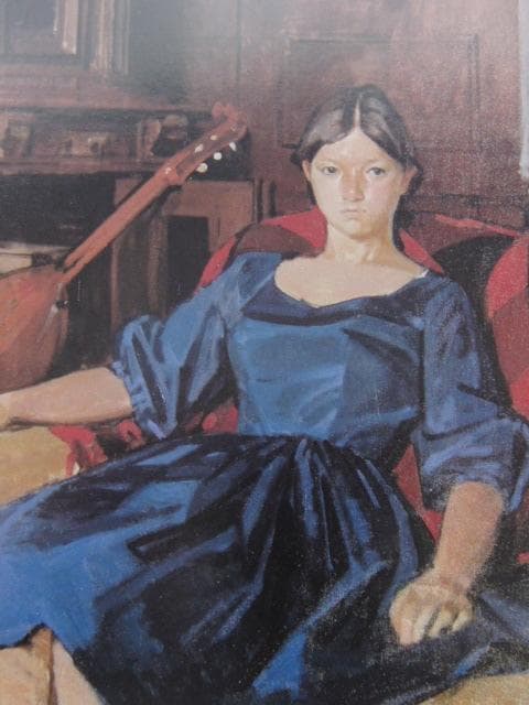 小磯良平、【若い娘の肖像】、希少な大判額装用画集より、美品