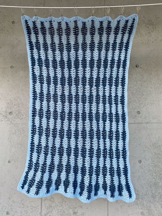 古着 ビンテージ 70s ブルー 海 グラニー ブランケット キャンプ ラグ