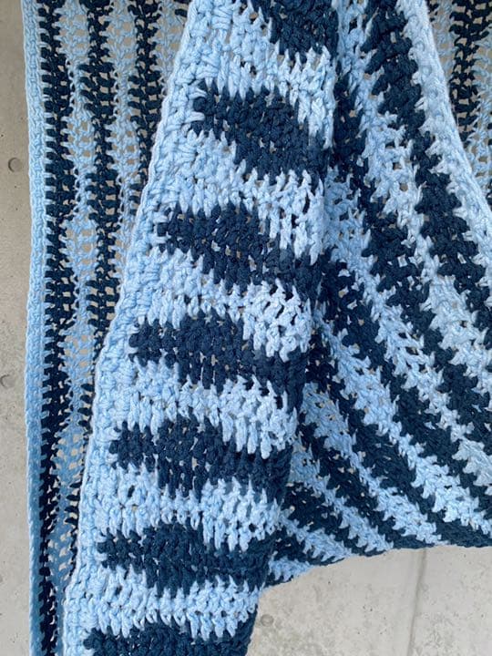 古着 ビンテージ 70s ブルー 海 グラニー ブランケット キャンプ ラグ