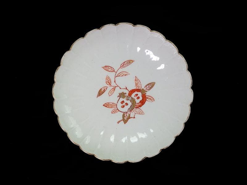 古伊万里　金襴手　輪花　花に柘榴の図　蓋付き深鉢　菓子鉢　E866AS-COk