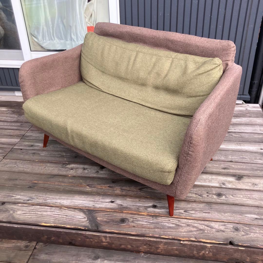 北欧レトロ 東谷 二人掛けソファー アームチェア モスグリーン ファブリック